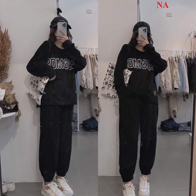 Sét bộ áo nỉ và quần bom dáng thụng ulzzang cao cấp thể thao năng động