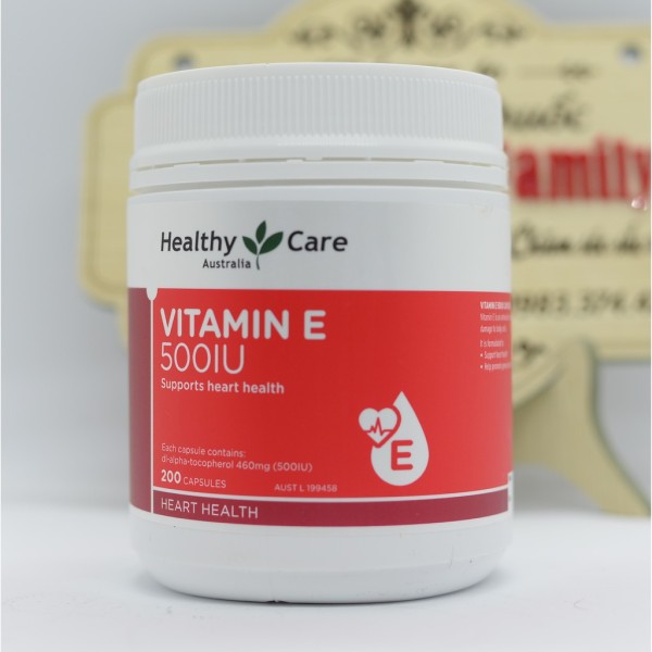 Healthy Care Vitamin E [Úc] - Hộp 200 Viên 500Iu- Viên Uống Đẹp Da, Hỗ Trợ Sức Khỏe Tim Mạch
