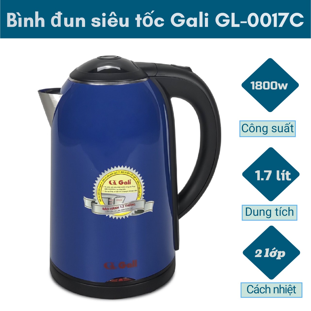 Ấm siêu tốc Gali GL-0017C 1800W 1.7L