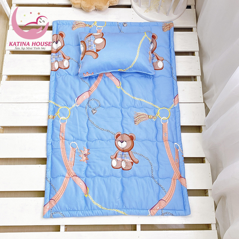 Bộ gối nệm cho bé mầm non 4-5 tuổi Katina House, vải tencel cực mềm mát thấm hút tốt