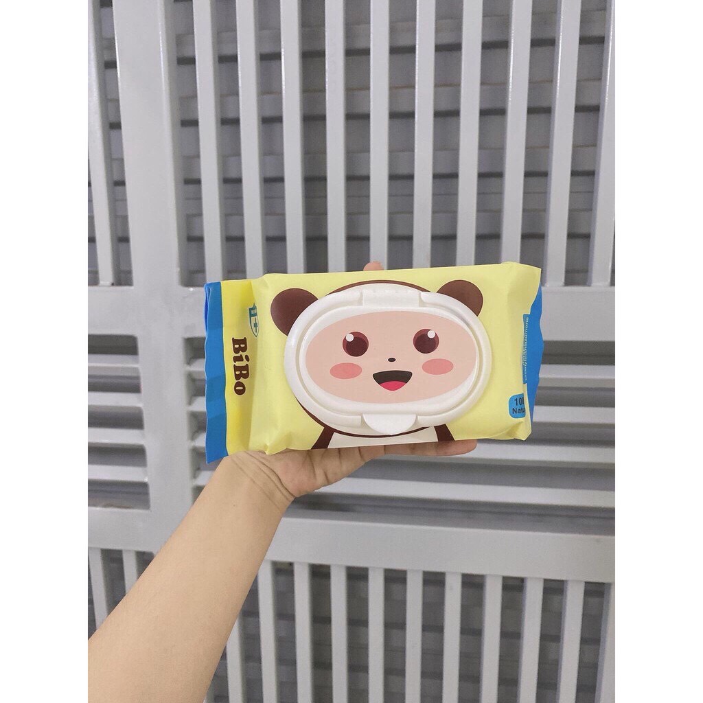 Khăn ướt BiBo cho bé Không mùi, bịch 100 tờ giấy ướt