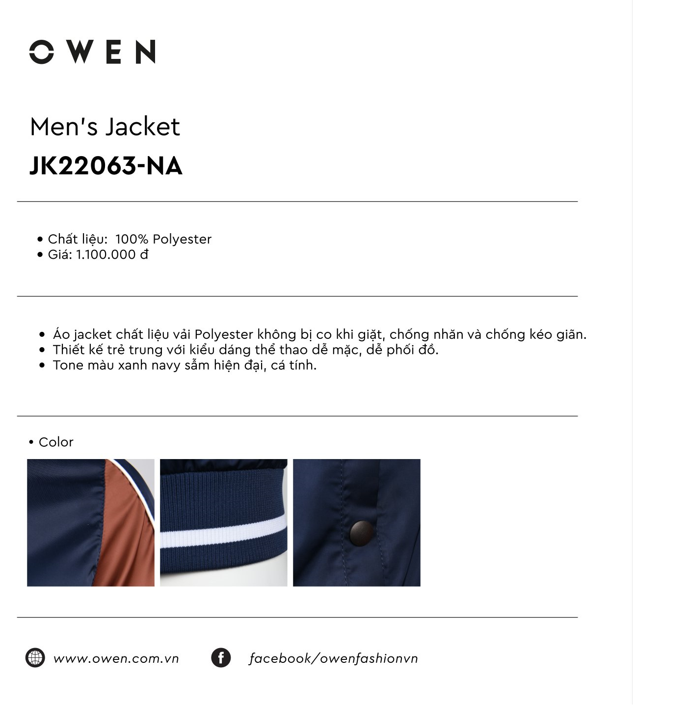 OWEN - Áo khoác gió nam 2 lớp dáng bomber
