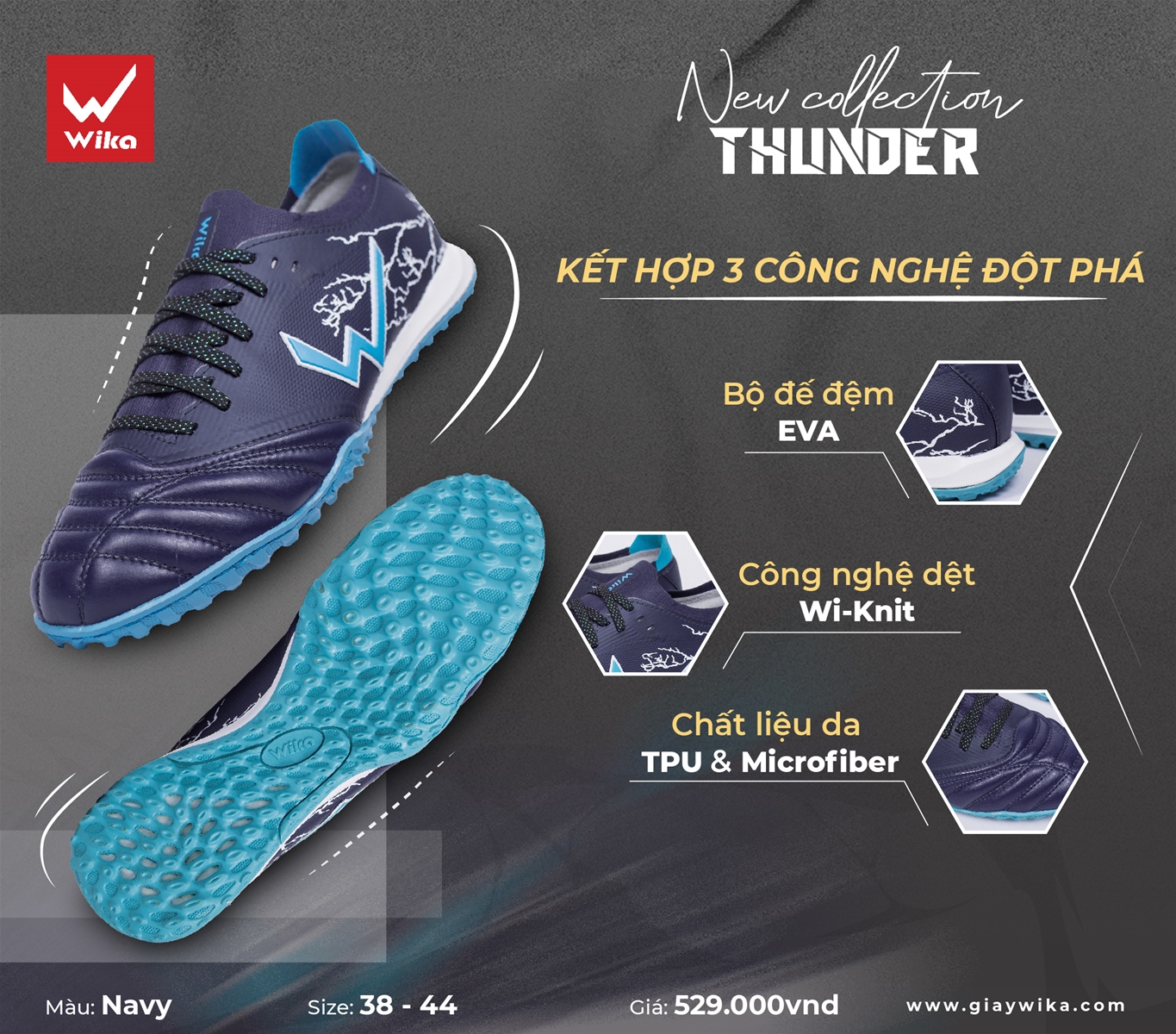 Giày bóng đá Wika Thunder đế TF sân cỏ nhân tạo