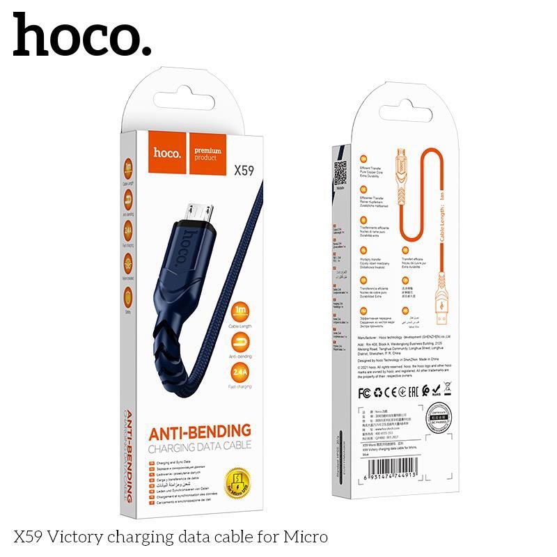 Dây cáp sạc cho samsung, xiaomi, oppo, nokia, android,... hoco x59 micro-usb chân dẹt, cáp dây dù siêu bền