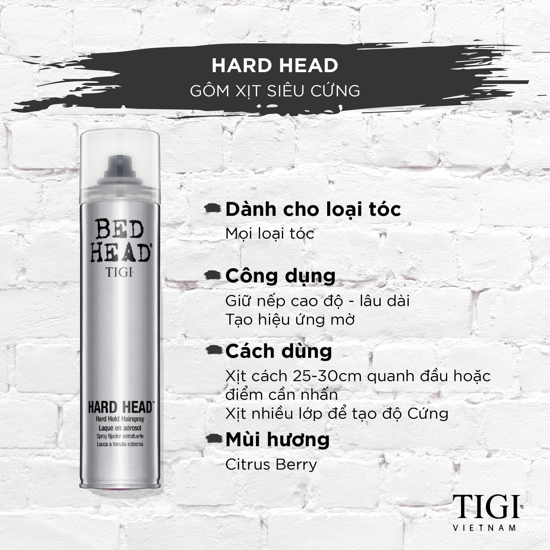 [HCM]Gôm xịt tóc siêu cứng giữ kiểu lâu bền Tigi Bed Head HARD HEAD 385ml