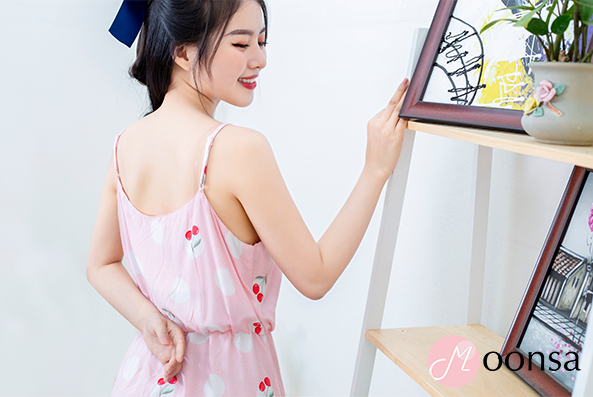 Đầm ngủ nữ vải tole Cherry Hồng Phấn [Moonsa]