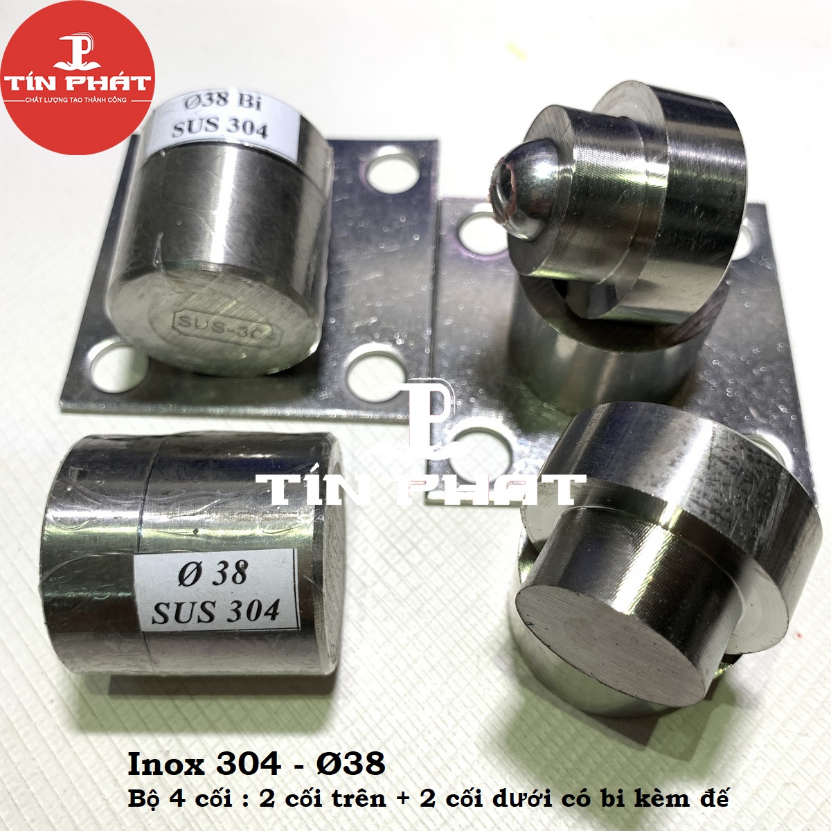 Bộ 4 bản lề cối xoay 360º - Inox 304 Ø38 - Dùng cho cửa 2 cánh