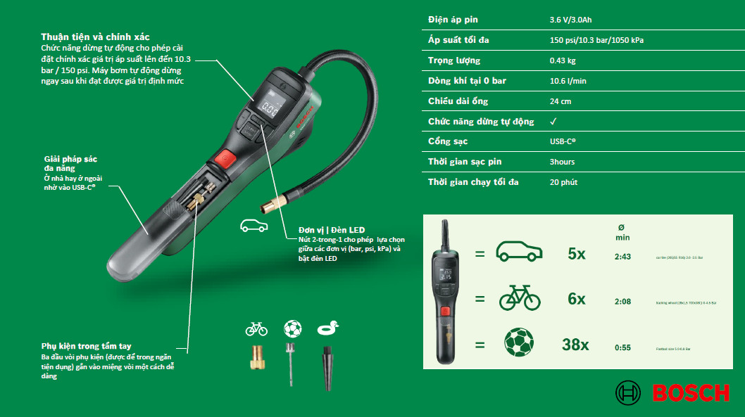 Máy bơm cầm tay đa năng Bosch AIR PUMP