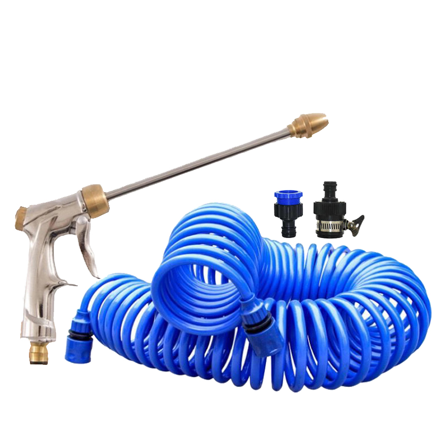 Vòi nước vòi phun nước rửa xe tưới cây tăng áp thông minh + Bộ vòi xịt nước tưới cây đa năng tăng áp lực nước kèm dây tưới dạng lò xo co dãn 701-2814 loại 10m