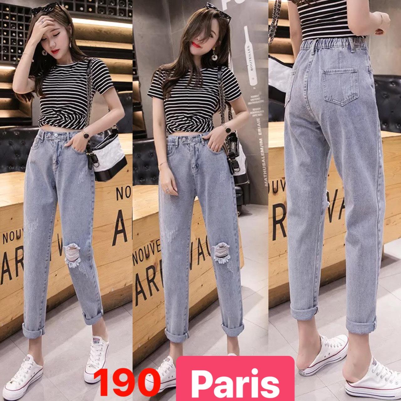 QUẦN BAGGY JEAN NỮ CHẤT BÒ XANH LƯNG THUN CẠP CHUN THU ĐÔNG LƯNG CAO NÂNG MÔNG HÀN QUỐC PR-190 CAO CẤP - PARIS FASHION
