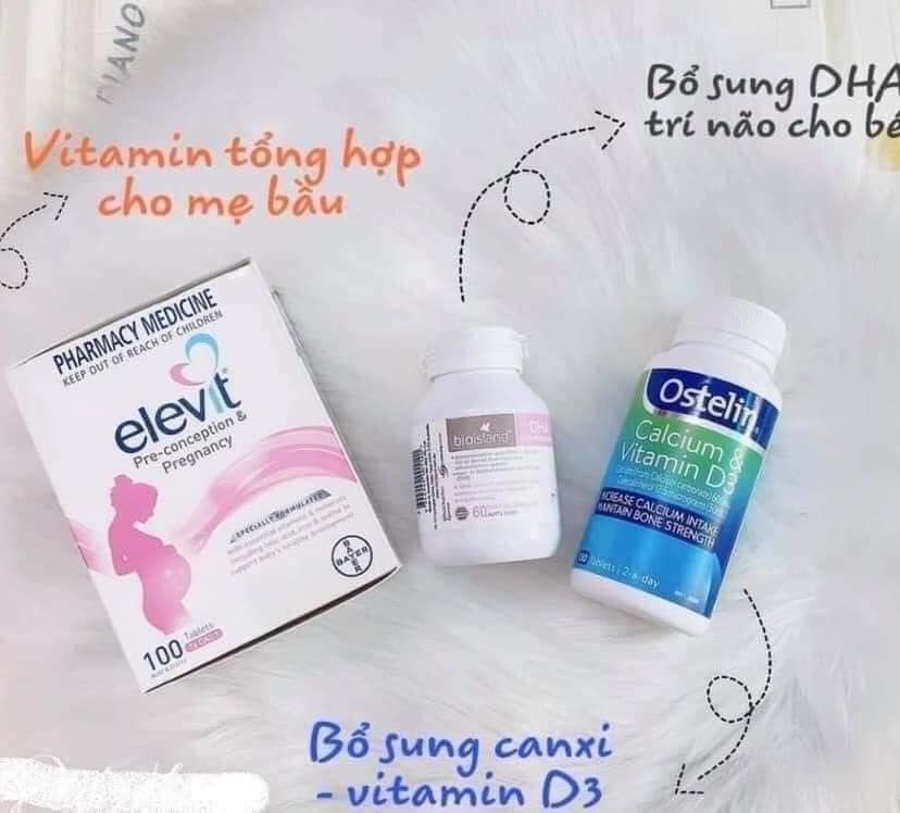 COMBO BẦU ÚC: Elevit - Canxi ostelin - Dha Bioisland
