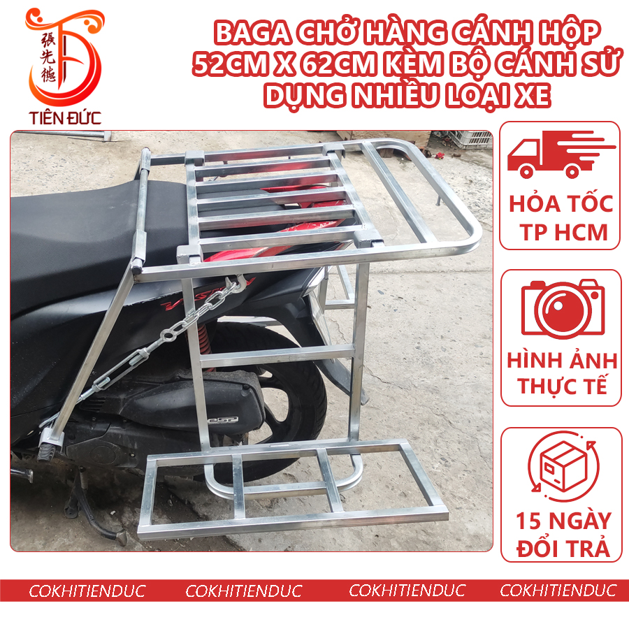 Baga chở hàng cánh hộp 52cm x 62cm kèm bộ cánh sử dụng nhiều loại xe chuẩn nam phát
