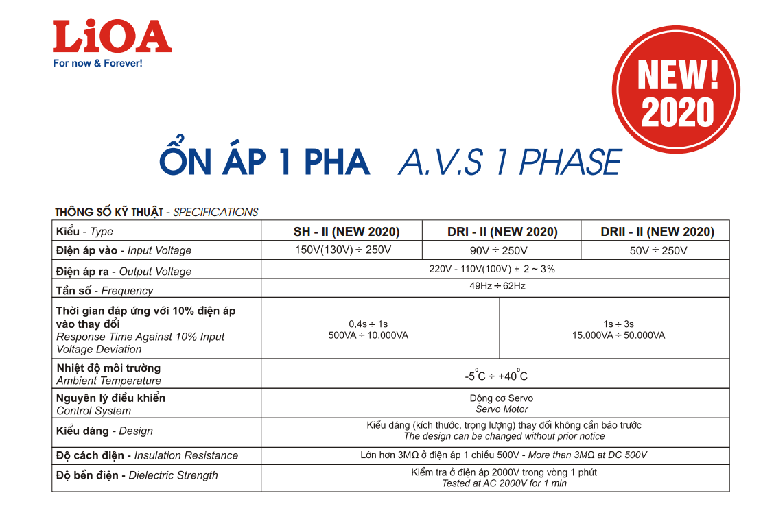 [Trả góp 0%] Ổn áp 1 pha LiOA DRI-30000II NEW2020