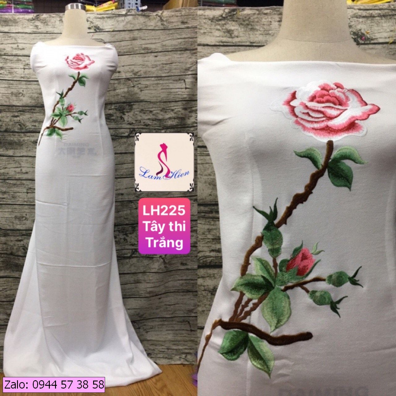 Vải áo dài lụa tây thi bông thêu LH225
