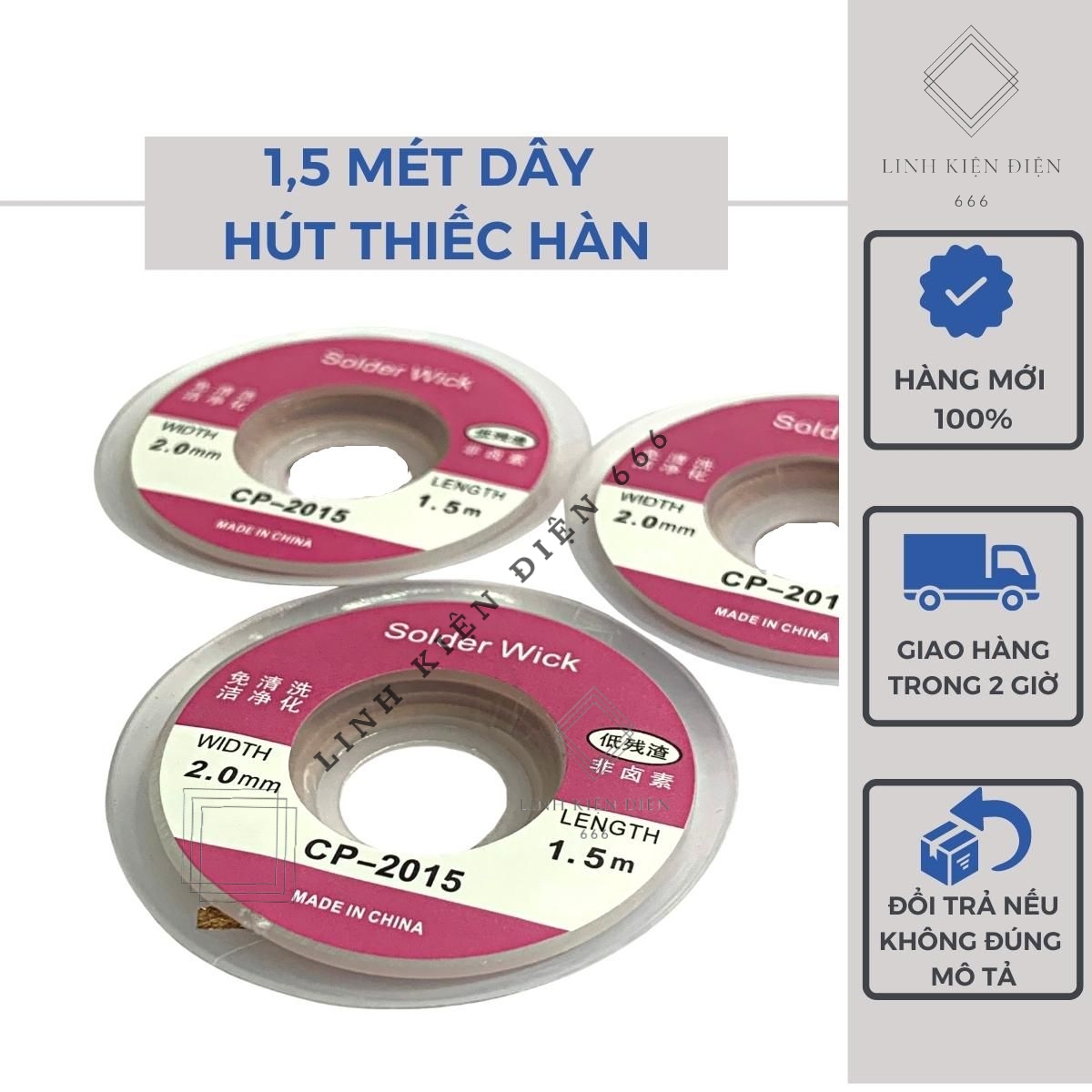 Dây Hút Thiếc Hút Chì Hàn Dây Đồng Hút Thiếc (1,5 Mét – 2.00mm) DHT2015M