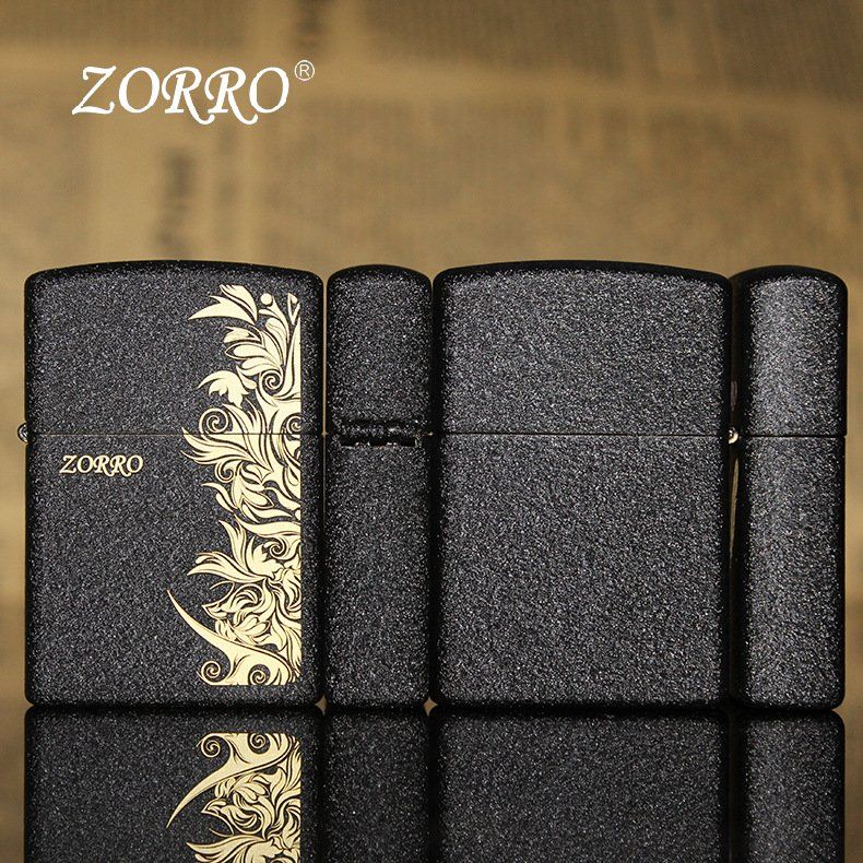 Bật lửa xăng đá vân đá cao cấp zorro  đen nhám