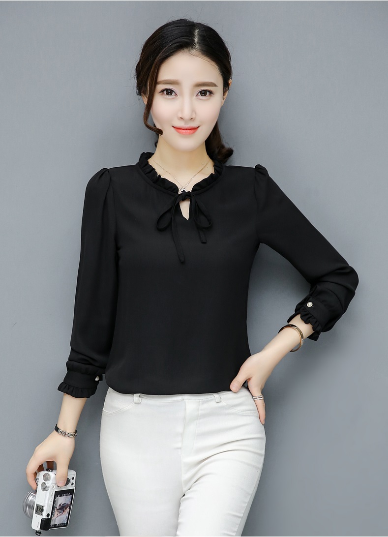 Áo nữ kiểu công sở CỔ BÈO THẮT NƠ TAY DÀI