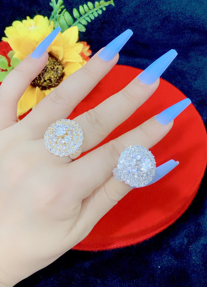 Nhẫn Nữ Mạ Vàng 18K Đính Đá Kiểu Dáng Bông Hoa RW02120223 | Nhẫn nữ xi vàng nhẫn ximen vàng nhẫn mạ 24k vàng trắng cao cấp đính đá pha lê lấp lánh xinh đẹp thời trang nhẫn sự kiện đẹp và sang