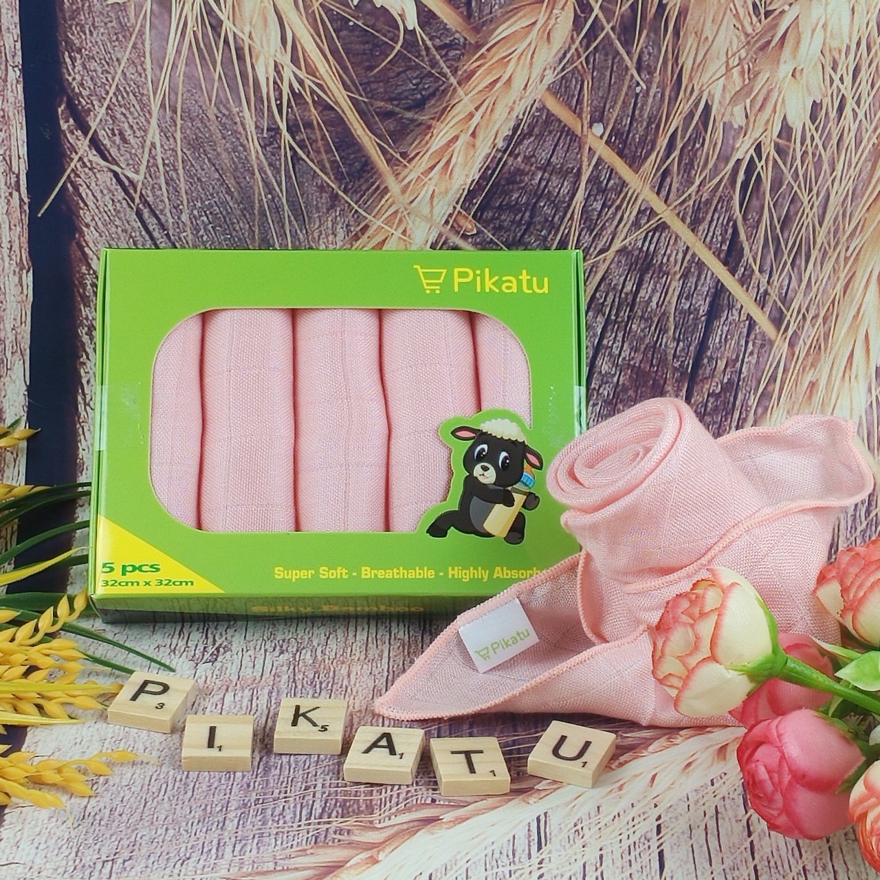 [HCM]Bộ khăn sợi tre  32 x 32 ( hộp 5 cái)