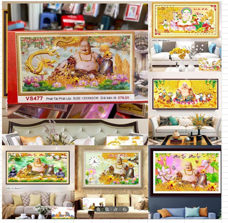 Tranh Đính Đá PHẬT DI LẠC (ĐÁ ABC CAO CẤP). Kích Thước: 1m3 x 65cm