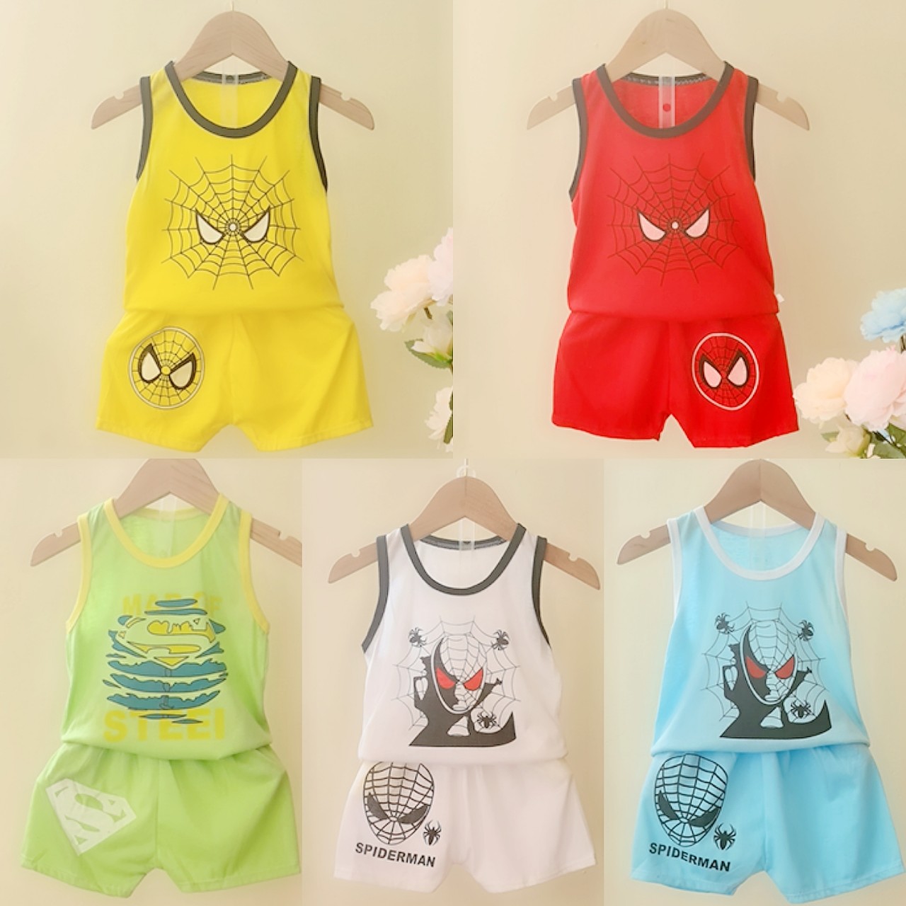 Set 5 bộ sát nách Spiderman cho bé từ 3-14kg