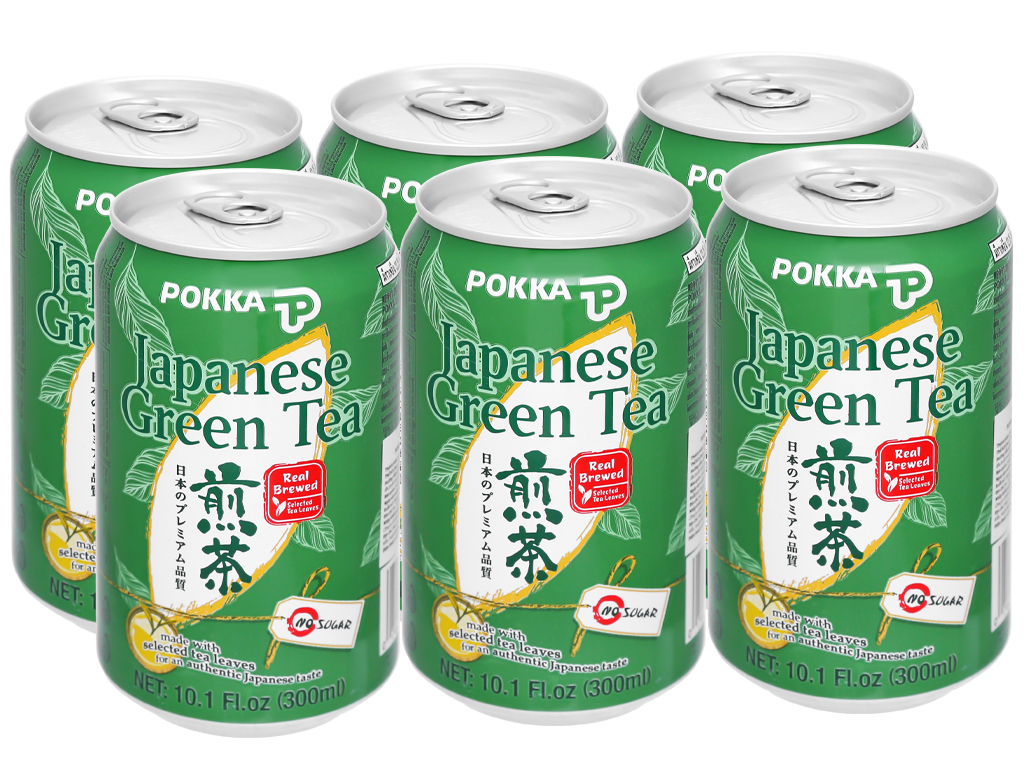 6 LON TRÀ XANH NHẬT POKKA 300ML