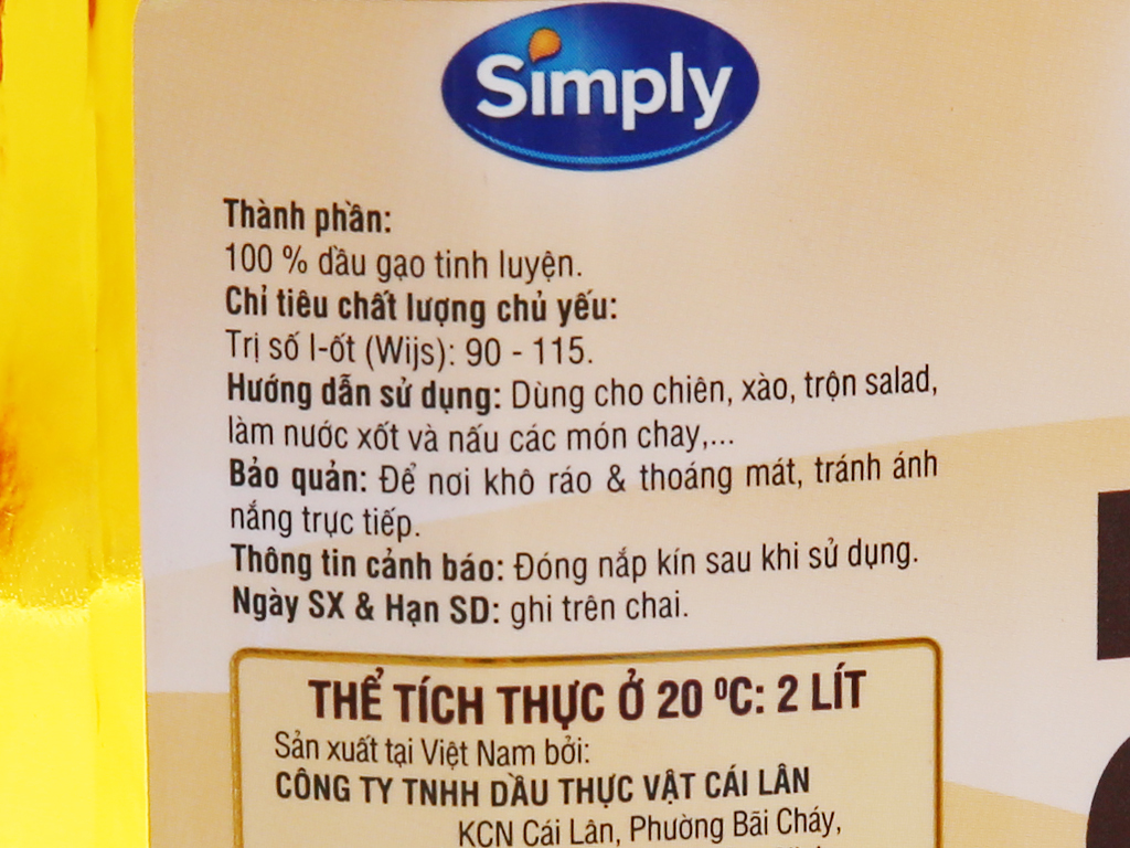 [HN]Dầu ăn Gạo Lứt Simply 2 L