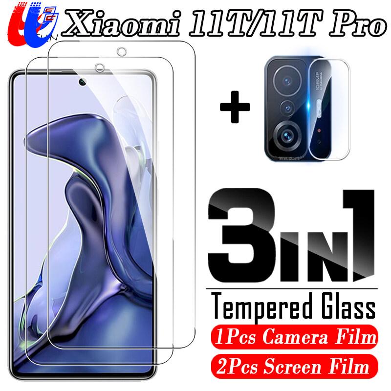 For Xiaomi 11T Pro 3 In 1 2Pcs Front Safety Glass Screen Protector Film+1Pcs HD Camera Lens Protection Film For Xiaomi 11T Pro 6.67inch Full Cover Clear Tempered Glass &Clear Backs Lens Film