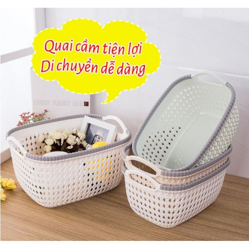 Giỏ đựng đồ đan hoa, giỏ đồ nhựa Việt Nhật 3377