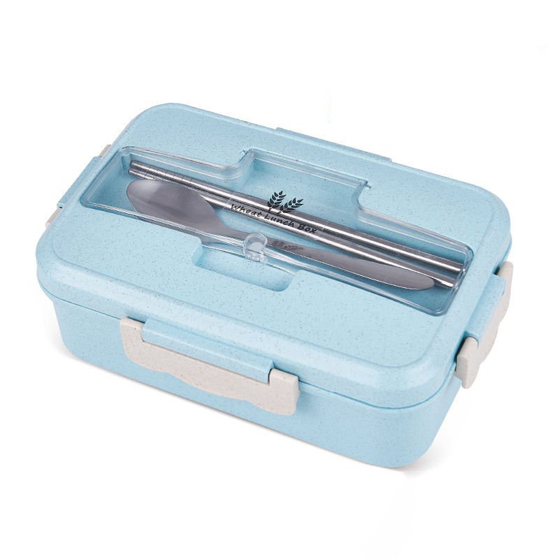 Hộp đựng cơm 3 ngăn làm từ lúa mạch có kèm thìa và đũa ăn - BUM STORE