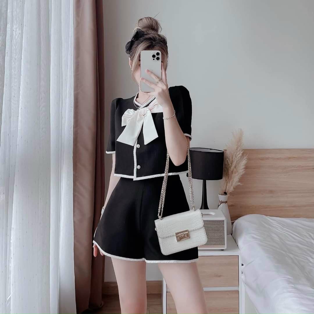 SÉT BỘ ÁO DẠ NƠ VIỀN SANG CHẢNH CÁ TÍNH CUTE DX4