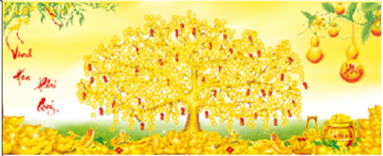 [HCM]Tranh thêu chữ thập cây tài lộc vinh hoa phú quý ( chưa thêu)-X8106