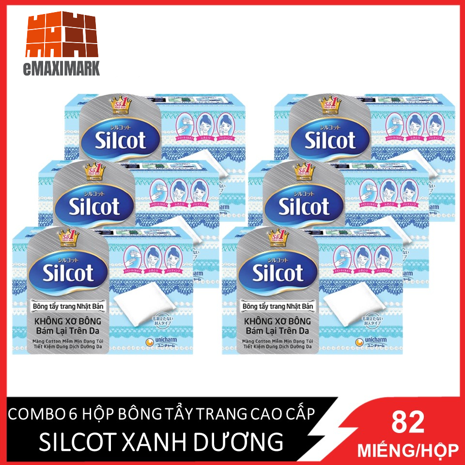 Combo 6 Bông Tẩy Trang Cao Cấp Silcot (Xanh Dương) Hộp 82 Miếng