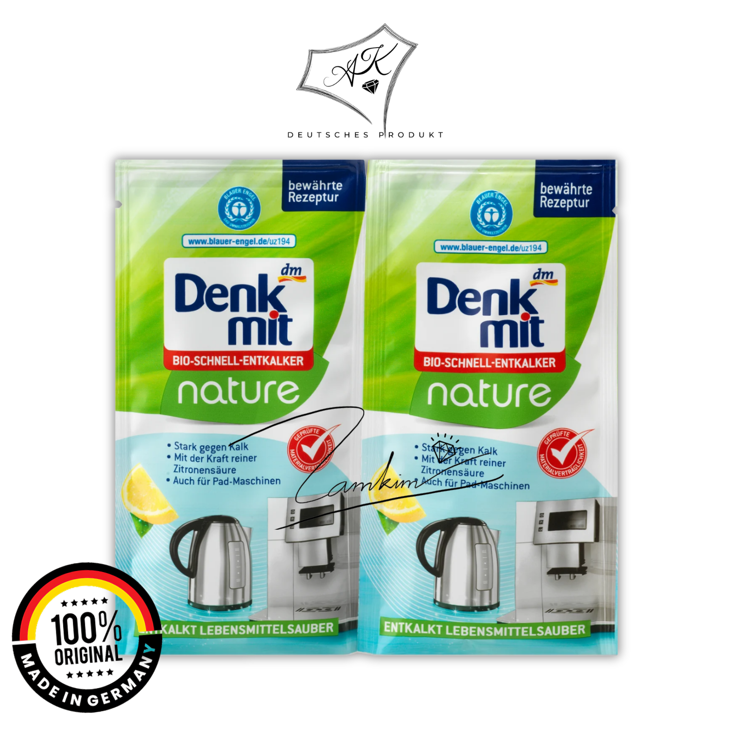 [ Hàng Đức ] Bột tẩy cặn ấm siêu tốc, máy pha cà phê - Denkmit - Set 2 gói 25gr