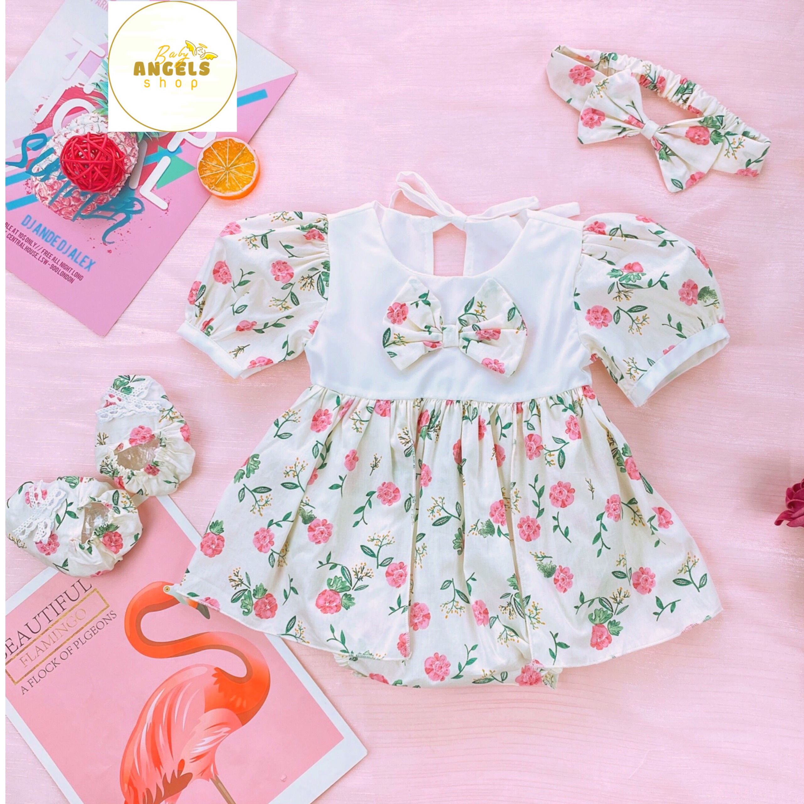 Set body kèm tuban và tất cho bé gái/Set body kèm nón và tất chân cho bé từ sơ sinh đến 13kg/ Body sơ sinh/ Body bé gái sơ sinh/ Bodysuit / Body đầy tháng cho bé