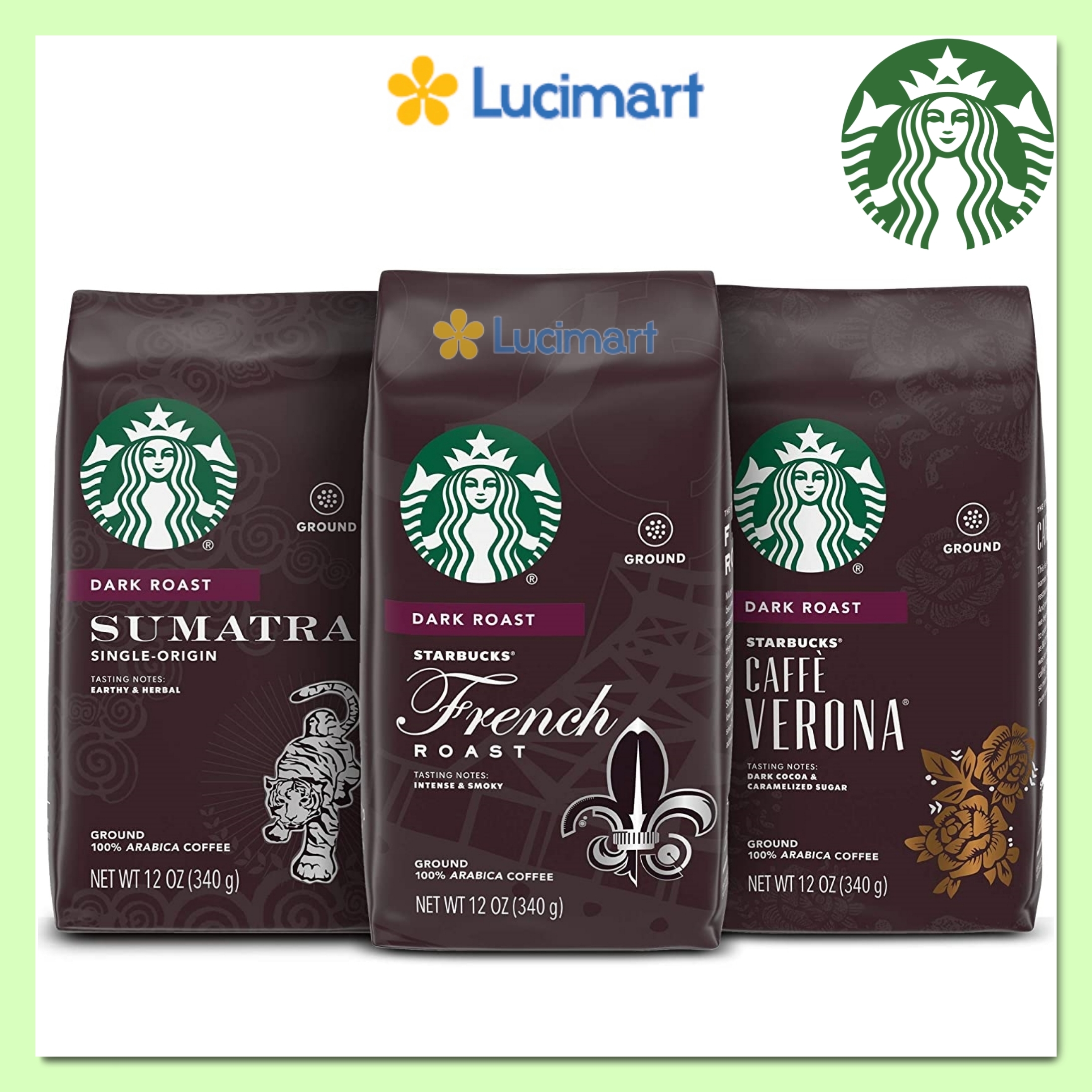 Cà phê Starbucks rang xay sẵn nguyên chất 100% Arabica Coffee Dark gói