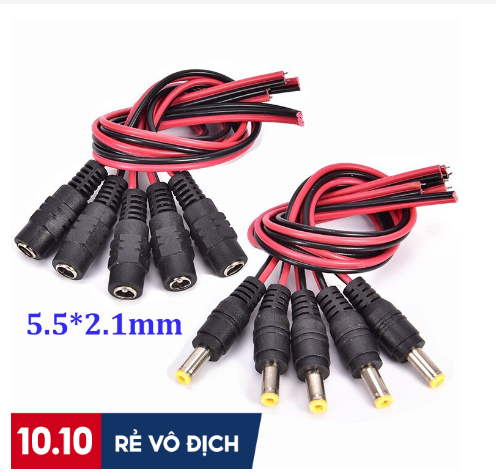 Bộ 2 jack dc 5.5x2.1mm dây nguồn dài 24cm