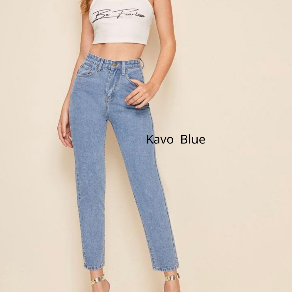 Quần Bò Nữ Dáng Baggy Cạp Lưng Cao Trơn