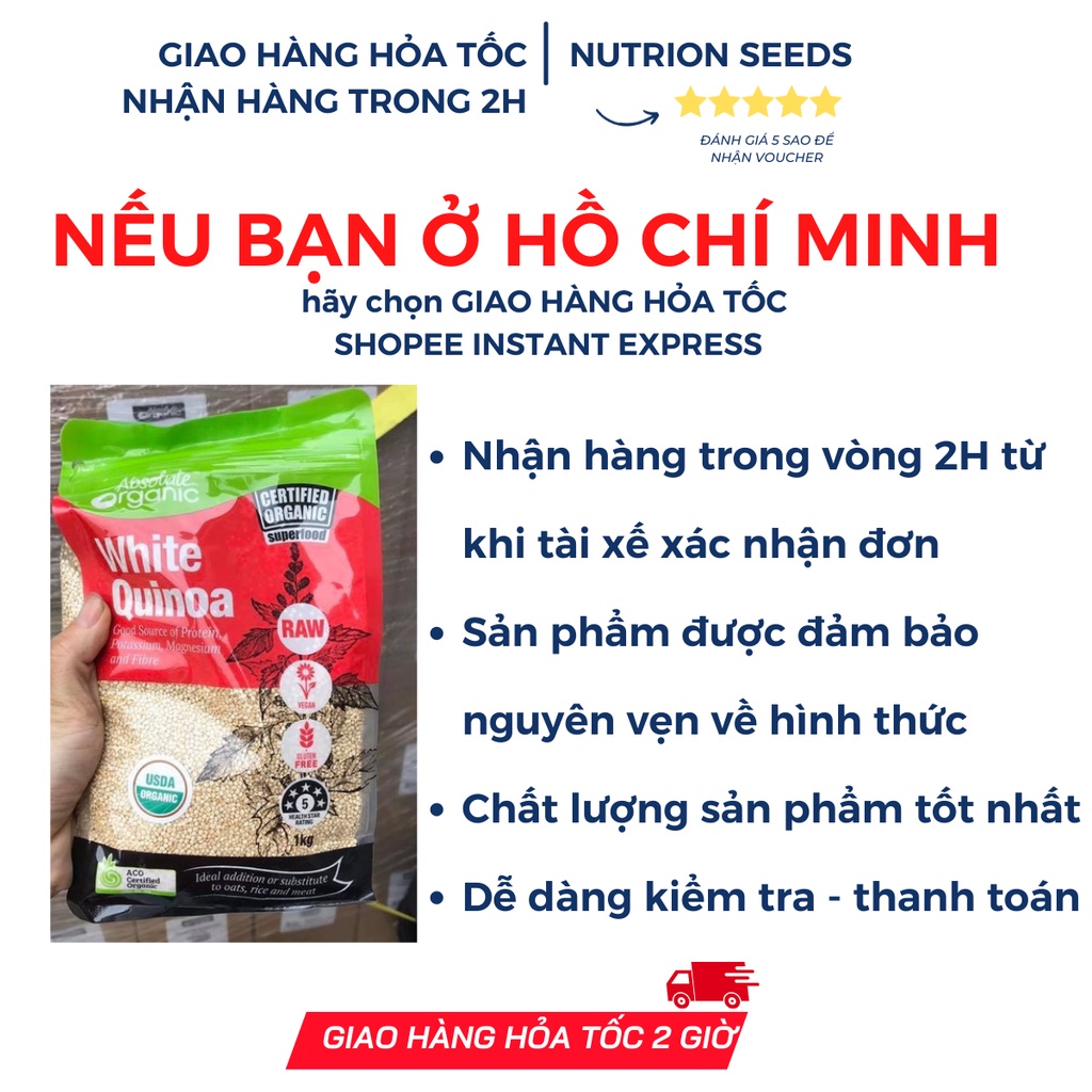 [HCM]Hạt diêm mạch trắng Úc Absolute Organic White Quinoa túi 1KG