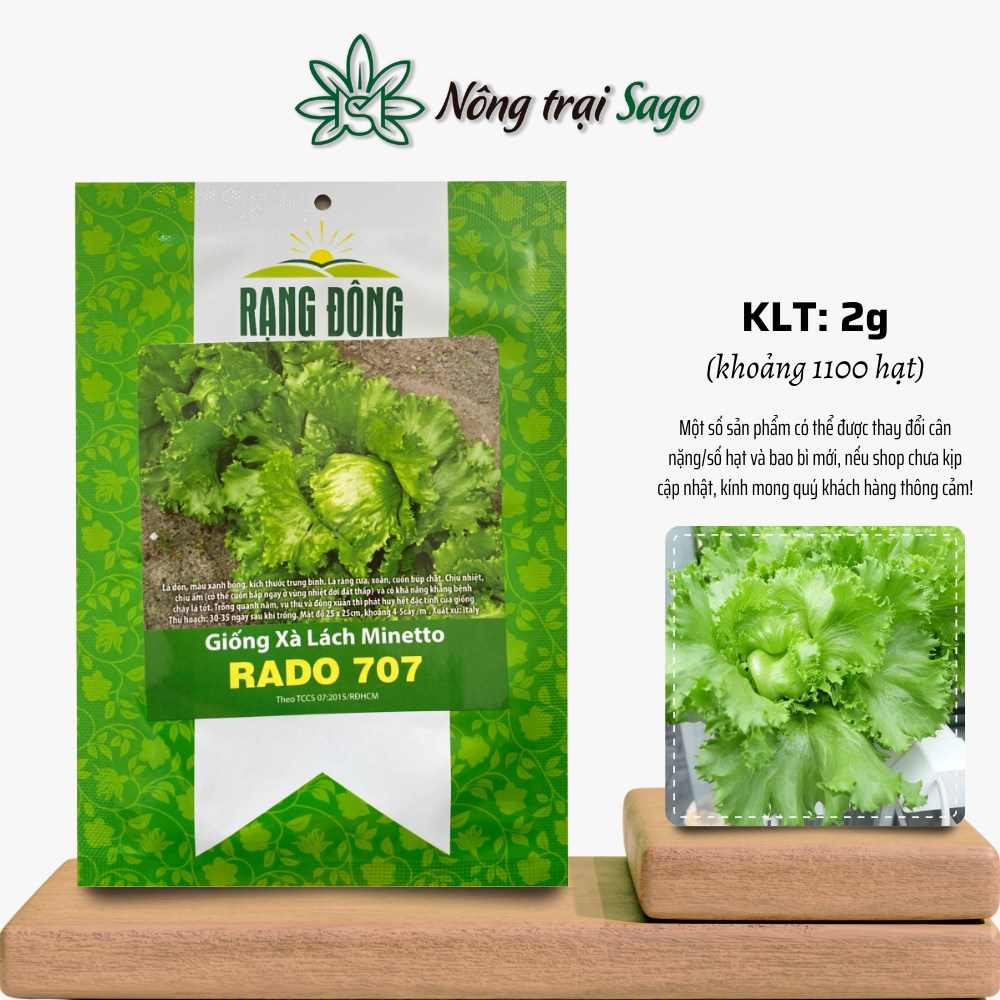 Hạt giống Xà Lách Minetto Rado 707 (2g~1100 hạt) chịu nhiệt tốt, sinh trưởng khoẻ, trồng quanh năm, hiệu Hạt giống Rạng Đông - Nông Trại Sago