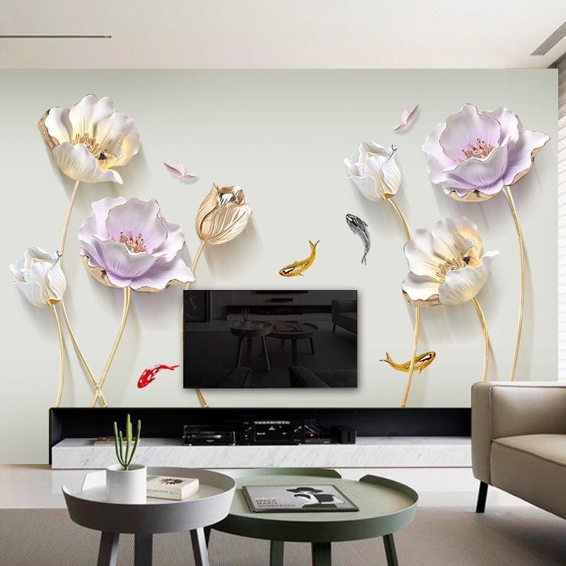 Decal dán tường, tranh dán tường hoa đá 3d