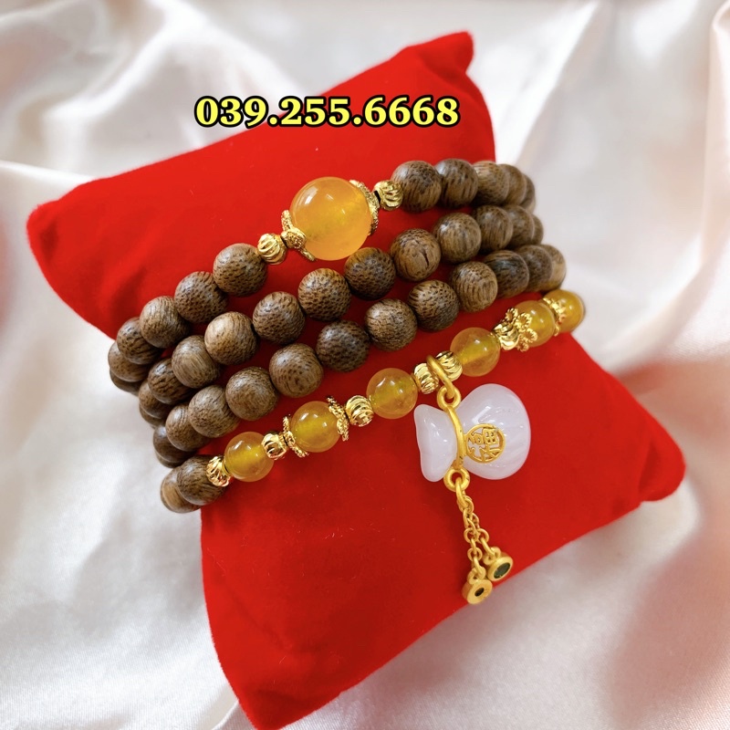 Vòng Trầm Hương Mix charm Túi Bach Ngoc theo mệnh - Tặng Hộp Gấm