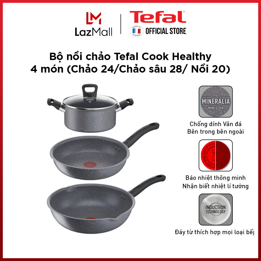 Bộ nồi,chảo chống dính đáy từ vân đá cao cấp Tefal Cook Healthy - Hàng chính hãng