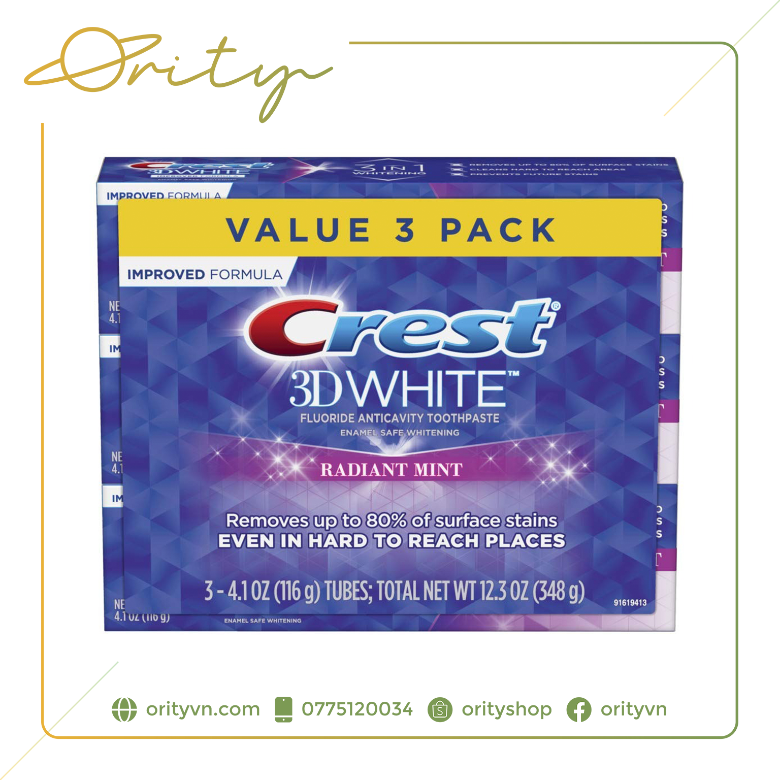[Chính hãng] Kem đánh răng Crest 3D White Radiant Mint