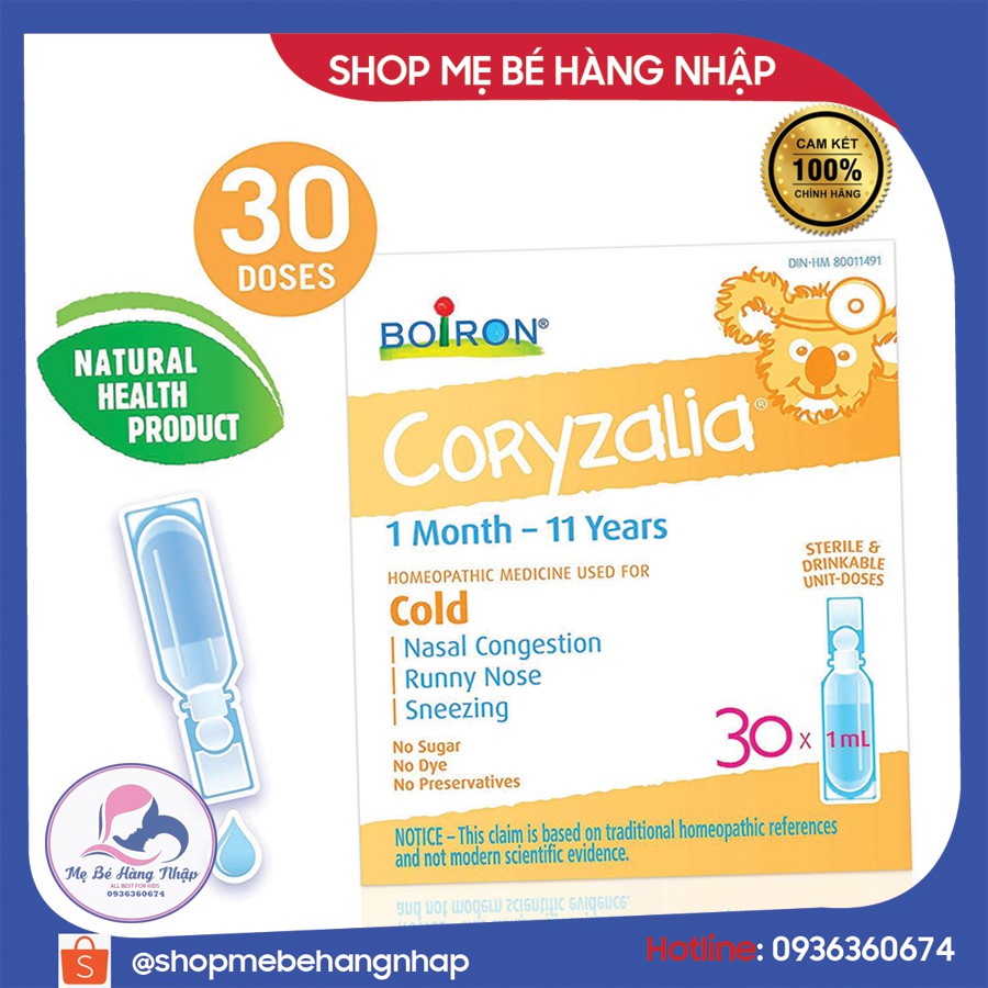 Muối uống vi lượng đồng căn Coryzalia Boiron - Canada