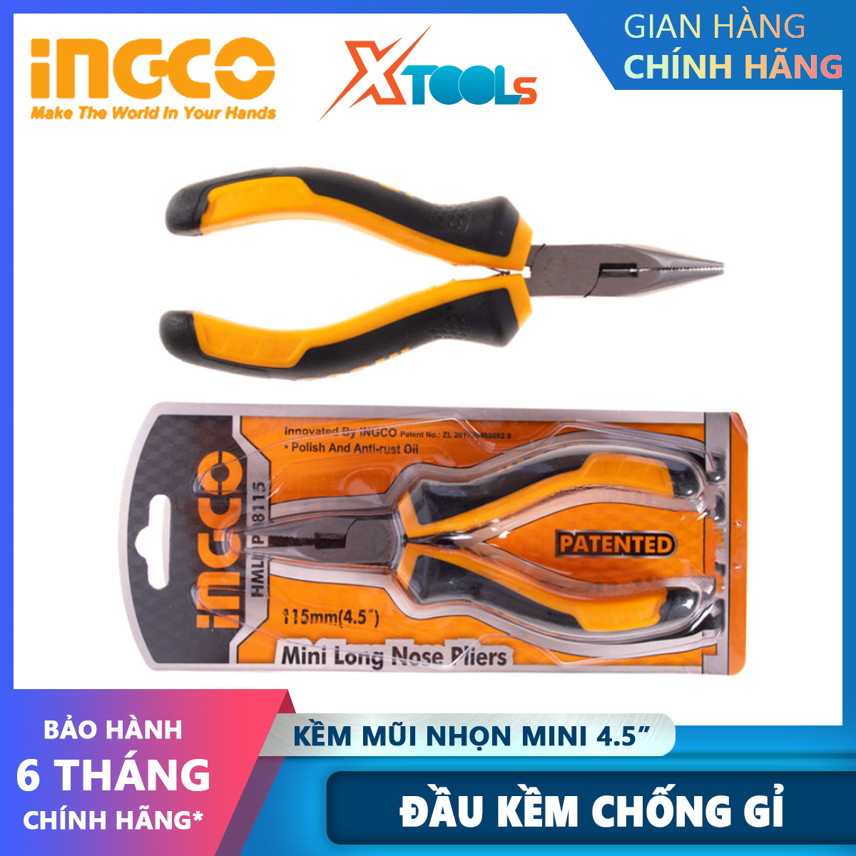Ingco hmlnp08115 mini long tip pliers | 4.5/115mm Mini size pliers polished and anti-rust gripper head xtools