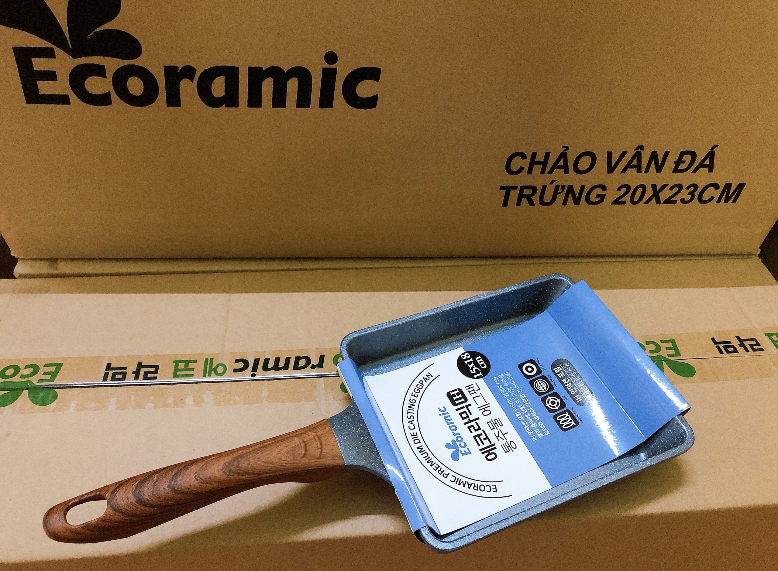 Chảo Đúc Vuông Trưng vân Đá Ecoramic Size 15*18 Cm Dùng Được Bếp Từ