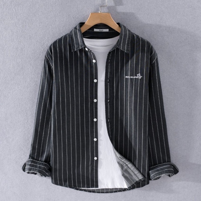 Áo Sơ Mi Nam Dài Tay Hàn Quốc Phối Sọc Cao Cấp