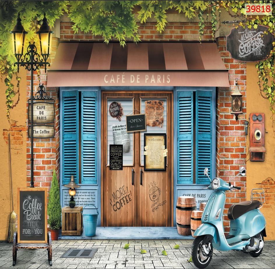 Tranh 3D dán quán cà phê trà sữa