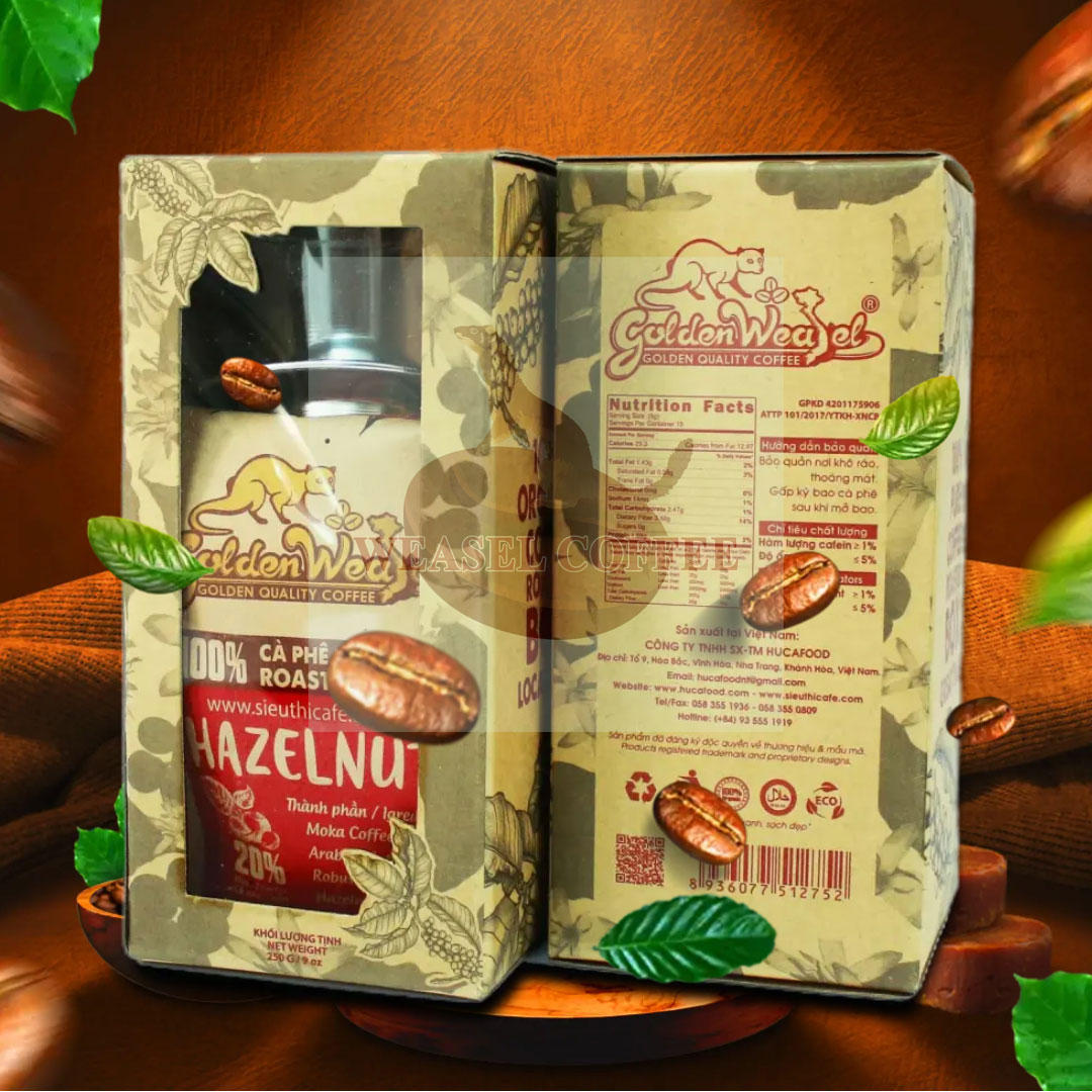 Cà Phê Hazelnut 250g Bột - Hộp Kraft Kính